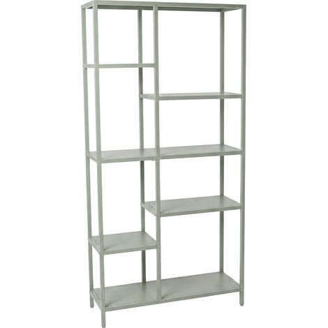 Padma - Librería independiente de 6 niveles, 80 x 163,5 x 30 cm, estante para salón u oficina, color metal verde salvia. (1/5)