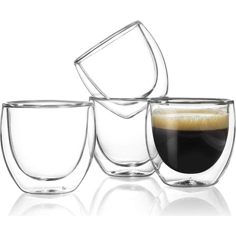Tasses à expresso/thé en verre borosilicate à double paroi isolante, 80 ml, lot de 6, pour restaurant et maison. (1/5)