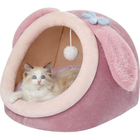 Mignon Grotte pour Chat, Panier pour Chats Interieur, Lit Chat M (38 cm x 37 cm x 32 cm), Cat Bed avec Coussin Lavable et Amovible, Niche pour Chats avec Semelle Antidérapante, Rabbit (1/5)