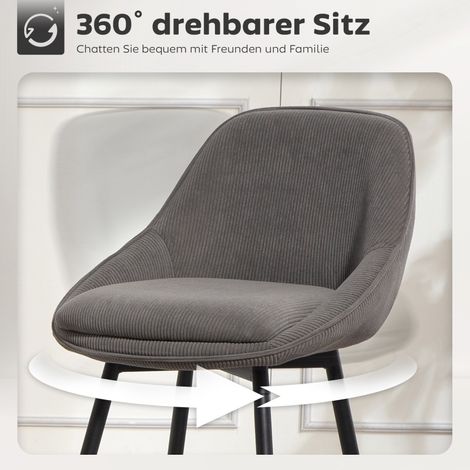 Ensemble de 2 tabourets de bar en velours côtelé gris, pieds en acier, sièges rembourrés pour îlot de cuisine ou salle à manger, chaises hautes élégantes. (1/5)