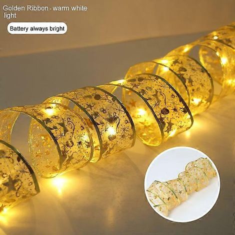 Guirlande lumineuse ruban pour décorations de Noël, ornements pour sapin de Noël, guirlande lumineuse pour la maison, guirlande lumineuse de Noël, Navidad Natal, Nouvel An, modèle à piles doré 10 m (1/5)