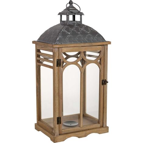 Farol de madera marrón 30x23x64h cm