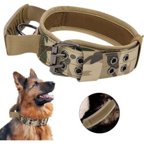 Mise à niveau du collier de chien tactique avec poignée de contrôle, collier de chien rembourré réglable militaire K9 (1/4)