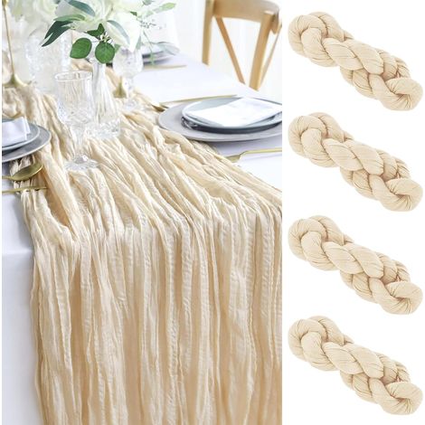 Chemin de table 90x300 cm vert sauge, élégant pour mariage, communion, anniversaire (4 pièces, beige). (1/5)