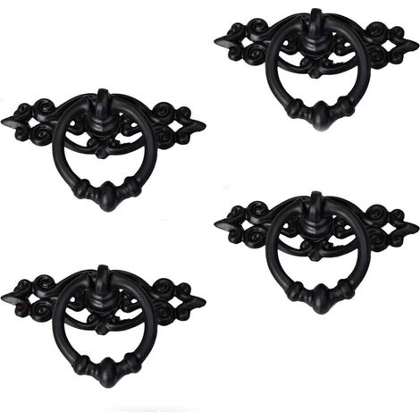 CCYKXA 4 Retro-Schubladengriffe im Antik-Stil für Küchenschränke, Schrankschubladengriffe, Vintage-Griffe mit Schrauben, 64 x 47 mm, Schwarz