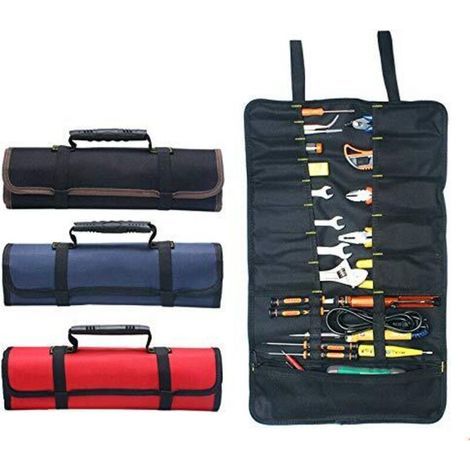 Tragbare Werkzeugtasche mit 22 Fächern, Werkzeugkoffer, Werkzeugorganizer, aus 600D Oxford-Gewebe, zum Aufrollen (ohne Werkzeug), Dunkelblau (1/5)