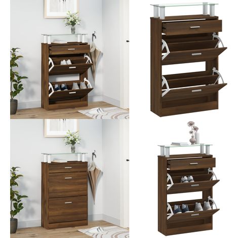 Armoire à chaussures Chêne marron 63x24x104cm Bois d'ingénierie - Meuble Rangement Chaussures - Armoire Chaussure - Rangements Intérieur - Rangement Entrée - Commode Chaussures - Home & Living (1/5)