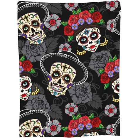 Couverture d'Halloween - Couverture d'Halloween en peluche - Décoration d'Halloween douce et confortable en flanelle grise pour canapé, lit ou salon - 127 x 152 cm - Style 20 (1/2)
