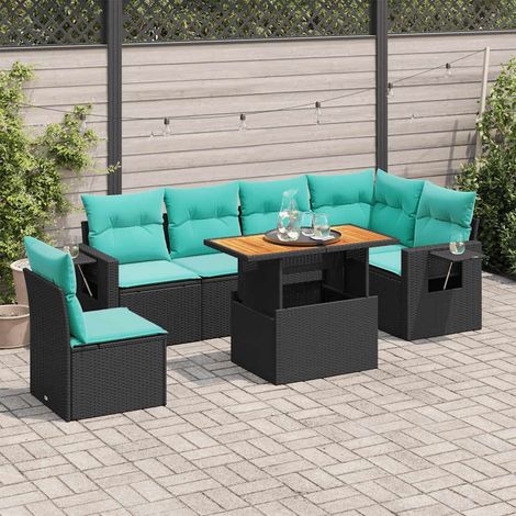 vidaXL Set Divani da Giardino con Cuscini 7pz Nero Polyrattan (1/5)