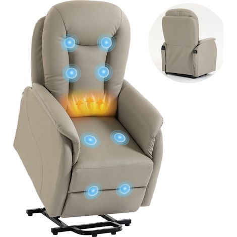 Fauteuil releveur électrique - massage vibratoire et chauffage - dossier inclinable - poche latérale - PU - 70 x 92 x 108 cm - gris (1/5)