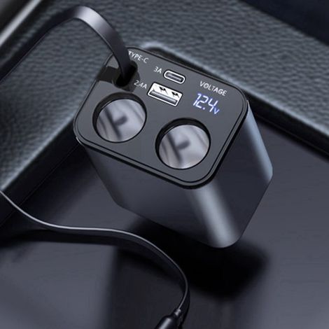 The new car charger supports 120W SuperCharge and PD FlashCharge, and features a retractable cable with a 1-to-2 USB cigarette lighter adapter. (1/4)