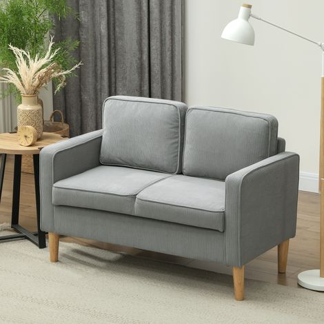 Zweisitzer-Sofa mit Stauraum und soliden Holzbeinen, für Wohnzimmer, Schlafzimmer, 117 x 63 x 79 cm, Hellgrau