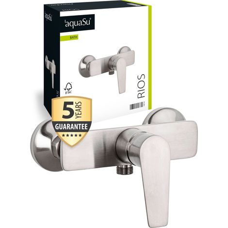 'aquaSu® Brausearmatur Rios, Typ 1/2 '' Brauseabgang unten, Wandbefestigung, Standard S-Anschlüsse, Keramikkartusche, Messingkern, Edelstahl, 798730 (1/5)