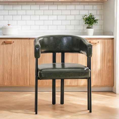 Chaise de salle à manger avec accoudoirs en simili cuir vert (1/5)