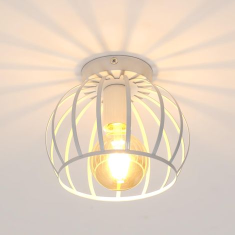 Plafonnier Industriel Vintage Métal Cage, Douille E27, 20CM Blanc (1/5)
