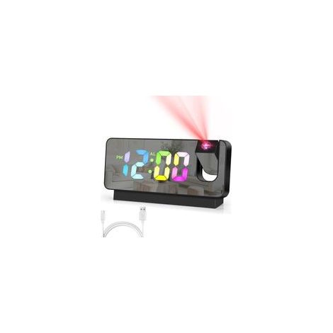 Sveglia digitale intelligente a LED, proiettore di temperatura e ora, schermo LCD, sveglia con proiezione per camere da letto, sveglia notturna (1/4)