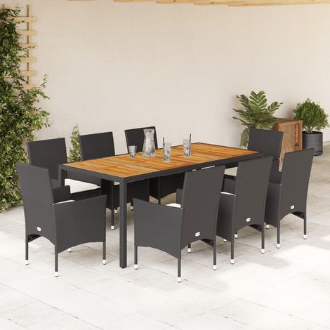 Ensemble à manger de jardin et coussins 9 pcs-Salon de jardin noir rotin acacia 986043 (1/5)