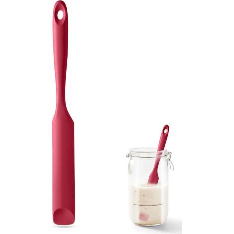 spatule à bocaux, petite spatule en silicone avec embout en forme de cuillère et noyau robuste pour racler, mélanger et étaler le levain, le beurre de cacahuète, les confitures (Rouge) (1/5)
