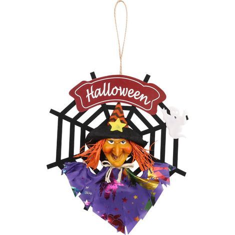 Halloween-Hexenkranz, Halloween-Hängedekoration, Hexen-Spinnennetz, Vlies-Ornament, Sunmostar Halloween-Hexenkranz für die Haustür (1/5)