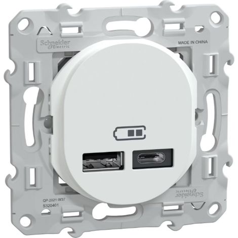 Double chargeur USB A+C 12W Blanc - Ovalis - Schneider Electric (1/3)