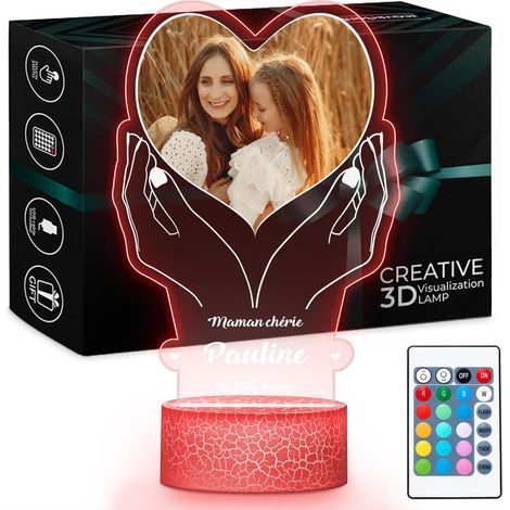Personalisierte LED-Lampe für Mama – Fotolampe nach Wunsch – Personalisiertes Muttertagsgeschenk – Geburtstagsgeschenk für Mama – 22 x 15 cm Acrylplatte mit beleuchtetem Sockel – Herz (1/5)