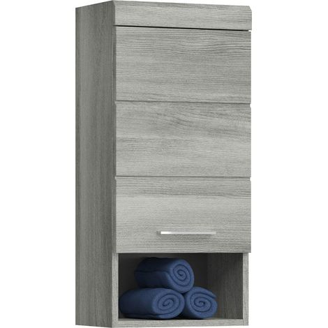 Meuble de rangement suspendu 1 porte décor chêne grisé - SOULT (1/5)
