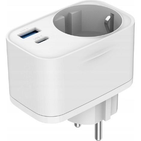 Steckdose mit Ladegerät 2x USB USB-C 20W QC PD Netzstecker 1 Stück. (1/5)