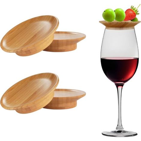 4 teiliges Set aus Bambus Holzdeckeln für Becher, Bambus Weingläsern, Wurst und Käseplatten, Mini Wurstplatten, Untersetzern und Becherhaltern fü (1/5)