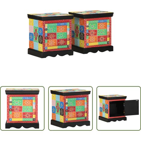 Bois de manguier - Table de chevet multicolore 2 pcs 40x35x45 cm (1/5)