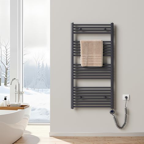 Heilmetz Elektrischer Handtuchwärmer mit WLAN-Heizstab 120 x 60 cm 600W Anthrazit Intelligenter Badheizkörper mit TUYA/Smart Life Smart Home Steuerung
