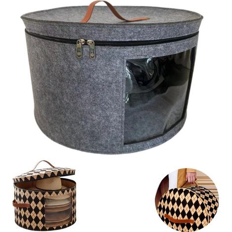 Caja grande de fieltro para sombreros - Organizador plegable y a prueba de polvo para sombreros de sol con ventana y asa - 43 x 26 cm (1/5)