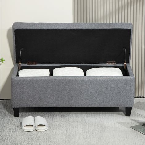 siège rangement capitonné 100 cm polyester gris clair OKMYHOME (1/3)