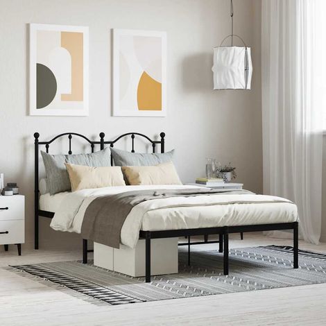 Lit adulte，Lit double，Cadre de lit métal avec tête de lit noir 120x190 cm CIV768498 (1/5)