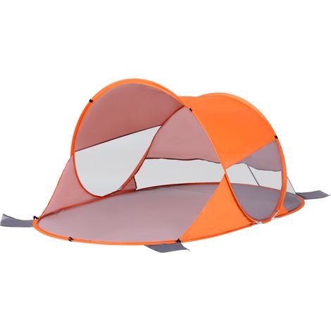 Tente de plage Abri pop-up automatique protection UV fenêtre arrière orange