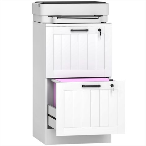 Meuble de rangement de bureau blanc avec 2 tiroirs verrouillables (1/5)