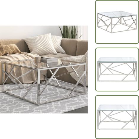 Wohnzimmer Couchtisch - vidaXL Couchtisch Silbern Edelstahl und Hartglas - Akzenttisch (1/5)