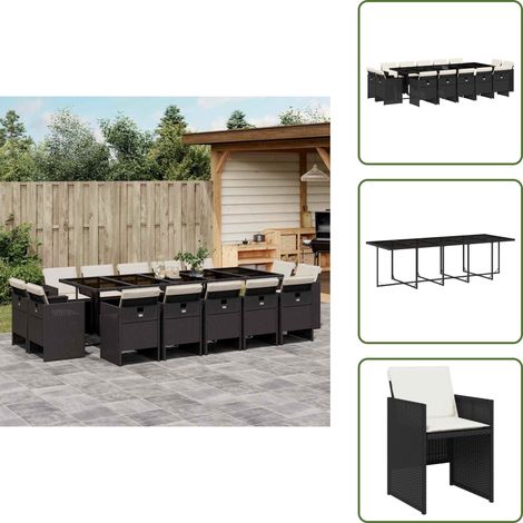 Cuscini per sedie - vidaXL Set da Pranzo da Giardino 15 pz con Cuscini Nero in Polyrattan - Rattan PE