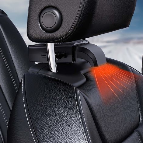 Heater Fan - 12 V DC Ceramic Heating - 3 Speed Adjustable - Micro USB Powered - Portable Car Seat Fan for Truck SUV Office Desk Indoor Camping - Black (1/5)