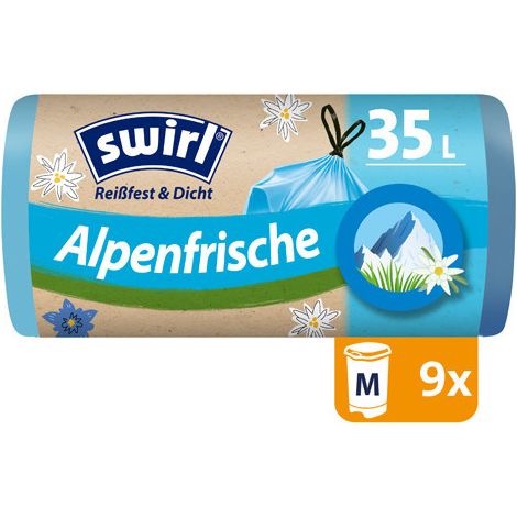 Swirl® 35 l Duft-Müllbeutel Alpenfrische Reißfest & Dicht 9 Stück Müllsäcke (1/3)