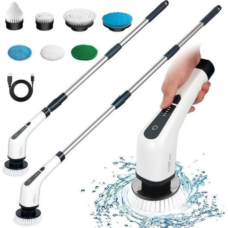 Brosse De Nettoyage - Sans Fil - 7 Têtes Remplaçables - Poignée Réglable - Blanc - 1 Pièce (1/4)