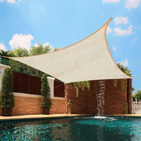 Green Bay Sun Shade Sail Square HDPE Breathable UV Block Sunscreen Awning Canopy with Free Rope 5x5m Cream (1/5)