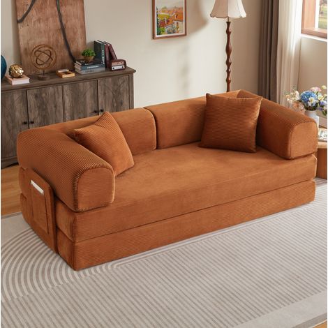 Divano letto pieghevole in schiuma Terracotta 204 x 97 x 65 cm con 2 cuscini MODENUIT (1/5)