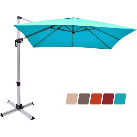 Parasol cuadrado voladizo 295 x 295 x 272 cm gran superficie de sombra inclinación ajustable estilo moderno aluminio azul 200019225