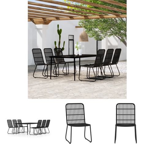 Gartenstuhl - vidaXL 7-tlg. Garten-Essgruppe Schwarz - Garten Tisch (1/5)