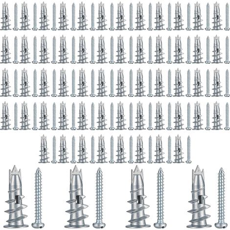 120 PcsChevilles pour Plaques de Plâtre avec Vis Autoperceuses (60 Vis+60 Chevilles), Chevilles pour Murs Creux Métal pour Fixation Béton Plaques de Plâtre (3 têtes) (1/5)