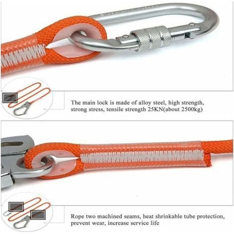 Lanière sécurité – Polypropylène 18kN anti-chute – pour construction, escalade et toiture – 1.6m Orange (1/4)