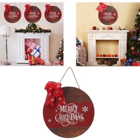 Weihnachtstürschmuck aus Holz, Weihnachtsdekoration, rundes Hängeschild mit Schleife, Partydekoration (1/5)
