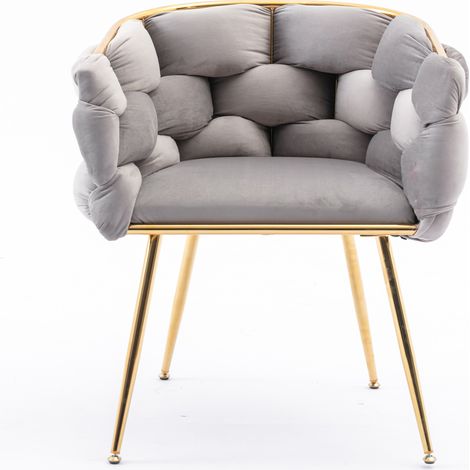 ELVMI Sillón con reposabrazos silla auxiliar de terciopelo con estructura metálica para salón y dormitorio gris (1/5)