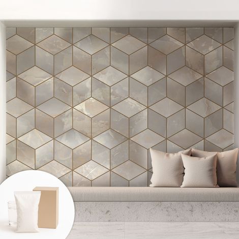 Papier peint intissé décoratif pour salon chambre et cuisine Facile à poser avec colle Mosaïque géométrique 208x146 cm (1/5)