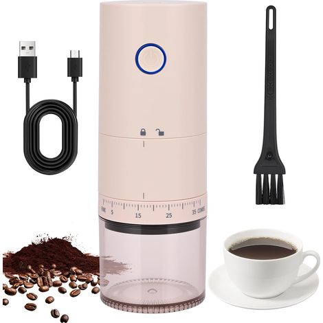 Macinacaffè elettrico con 38 impostazioni, macinacaffè ricaricabile tramite USB, macinacaffè portatile per viaggi, campeggio, caffè espresso, versamento, ecc. (Bianco) (1/5)